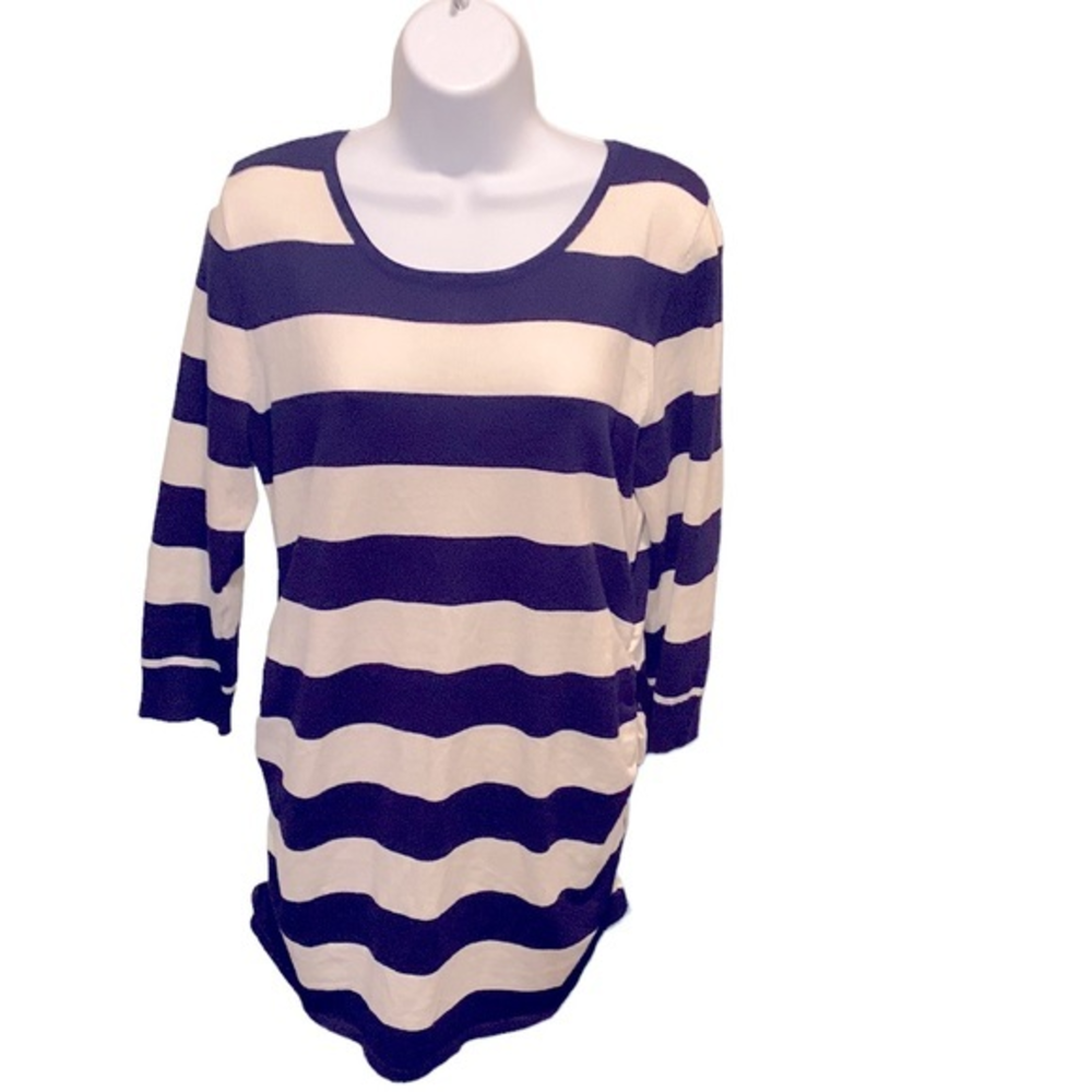 Women’s Blue and‎ White Striped Long Sleeve Sweater Cinched Sides Size XL